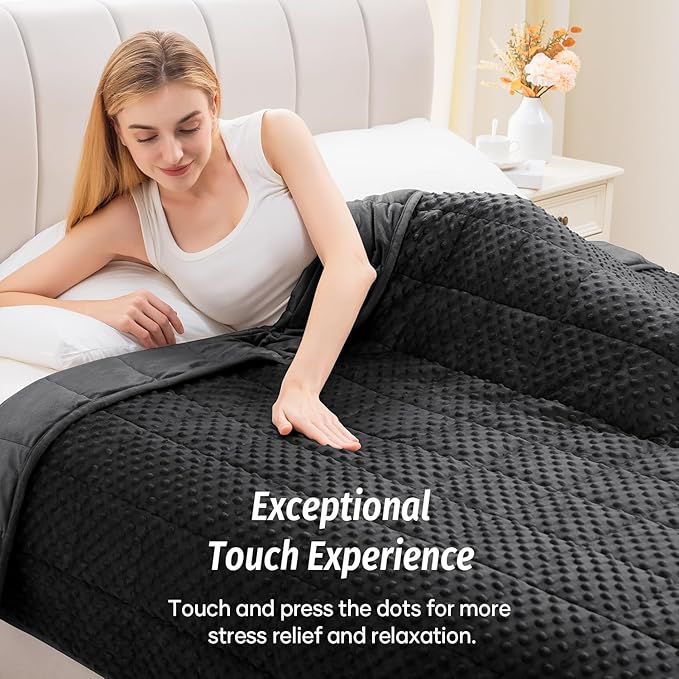 Wemore Minky Dot Weighted Blanket for Adults Twin Size 15 lb, Soft Heavy Blanket for Stress Relief and Sleep Promotion, Breathable Blanket for All-Season with Glass Beads, Black 48 x 72 inches