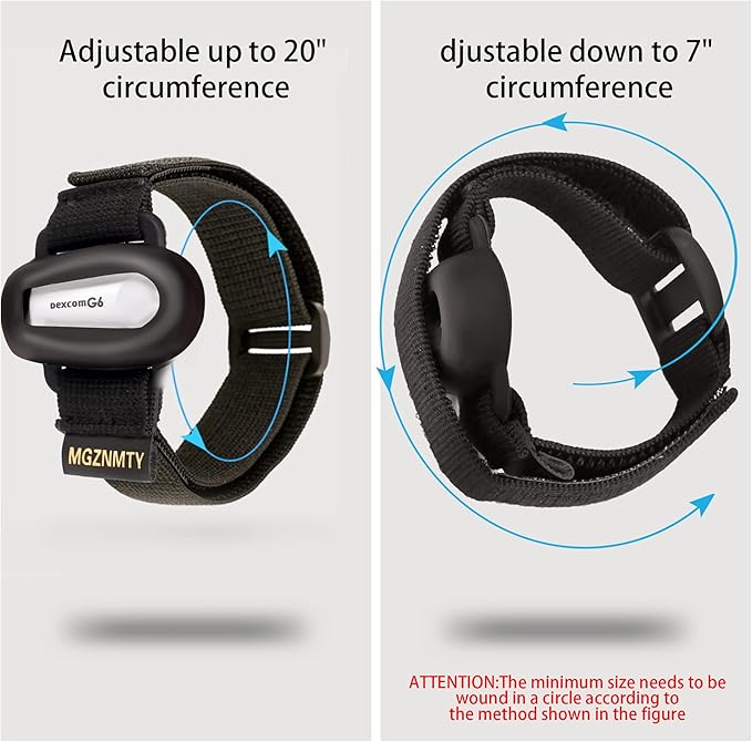 MGZNMTY Armband for Dexcom G6 Adhesive Patches Waterproof Accessories, CGM Continuous Glucose Monitor System Transmitter Sensor Cover, 7" to 20" Adjustable Arm Band (Black)