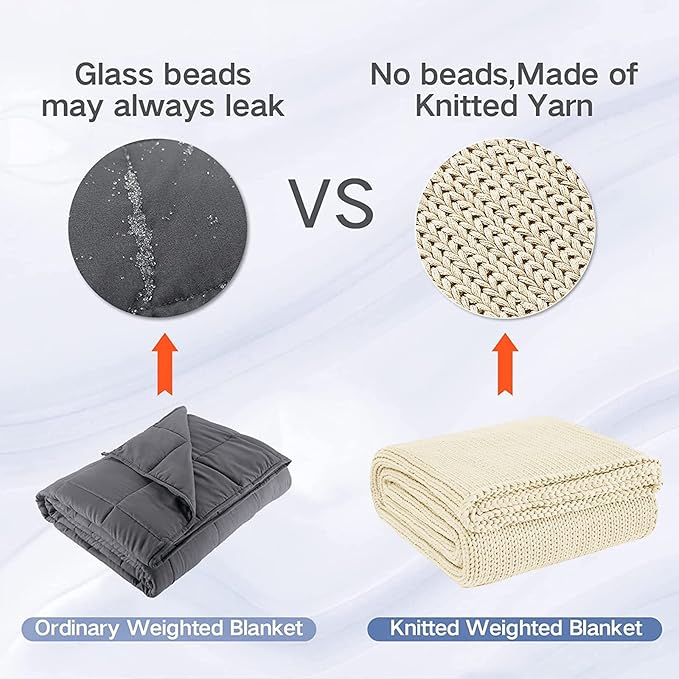 Guohaoi Knitted Weighted Blanket for Adults (Cream 48"x72" 12lbs) No Beads Cooling Throw Blanket for Hot Sleepers, Home Decor Breathable Chunky Knit Heavy Blanket Use on Full Size Bed