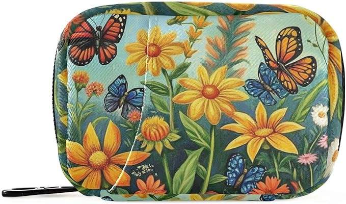 Travel Pill Case Colorful Garden Flowers Weekly Small Pill Box 7 Day Pill Box Pill Organizer Bag