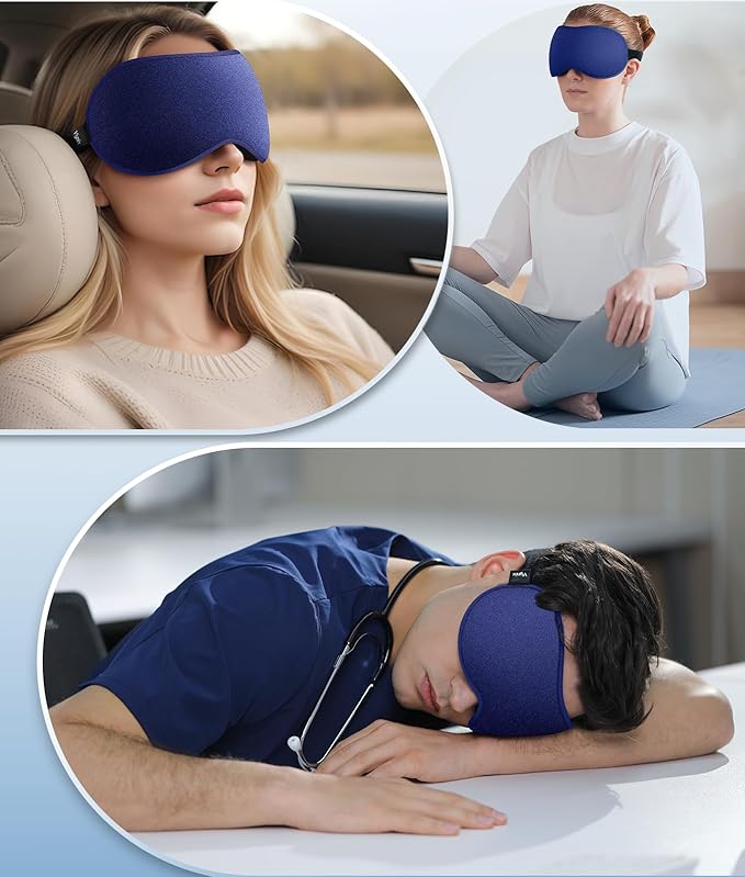 Sleep Mask for Men Women - Eye Masks for Side Sleepers, 3D Contoured Night Blindfold 100% Blockout Pressure-Free, Soft Lightweight Breathable Eye Cover Shade Sleeping for Airplane, Travel, Blue