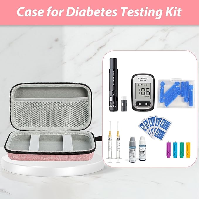 Diabetic Supplies Travel Case, Carrying Case Organizer For Diabetes Testing Kit, Blood Glucose Monitor Kit with Meter, Blood Sugar Test Strips, Lancets, Lancing Device, Alcohol Wipe