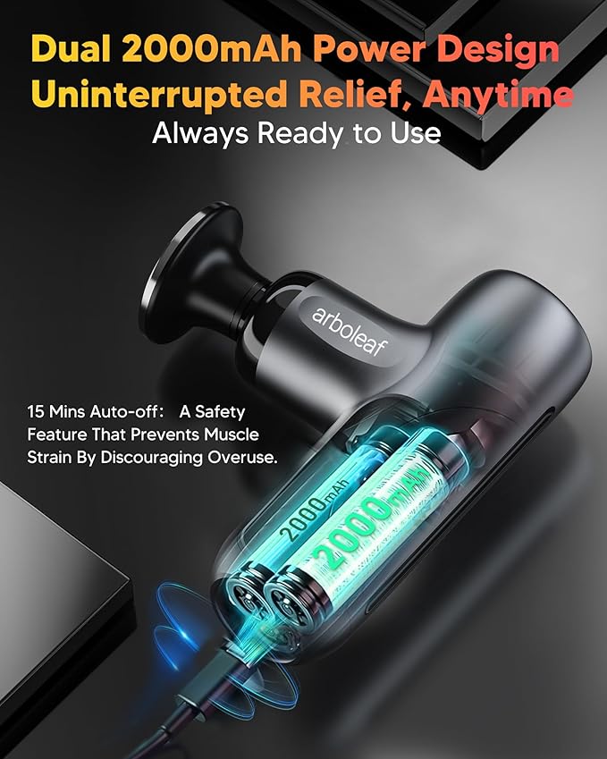arboleaf Mini Massage Gun with Heat, Percussion Muscle Massager for Pain Relief, Portable & Quiet, Handleld Small Massager Heated, Travel Size with Case, Gift for Men & Women
