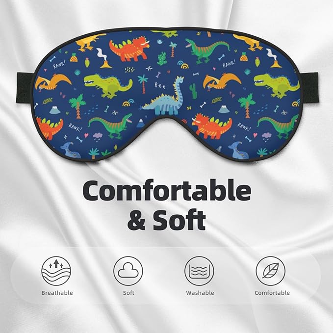Cute Cartoon Dinosaurs Sleep Mask Eye Mask with Adjustable Strap Eye Sleep Shade Cover Blocks Light for Women Men Airplane Travel Nap