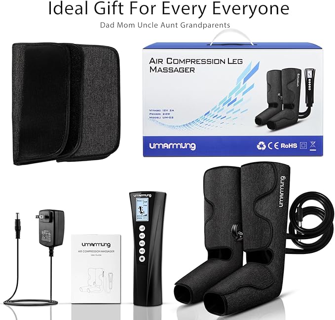UMARMUNG Air Compression Leg Massager with Heat, Gifts for Women Men Mom Dad, Leg Foot Massager Gift for Christmas, Fathers Day, Mothers Day, Vericose Veins, Edema, Muscle Fatigue, Cramps, Swelling