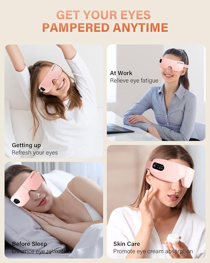 Eye Massager with Heat, 7 Heating and Vibration Modes, Eye Mask, Birthday Gifts for Women, Men, Friend, Mom and Dad, Sleep Mask for Relax, Migraine Relief, Improve Sleep, Pink