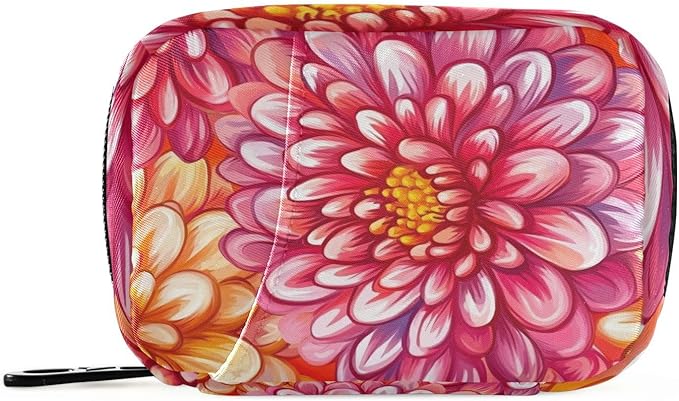 Pink and Orange Chrysanthemum Flowers Cute Pill Organizer Weekly Travel Pill Box 7 Day Large Capacity Pill Dispenser Case with 8 Pill Container Daily Pill Box Organizer Vitamin Holder Pill Bot
