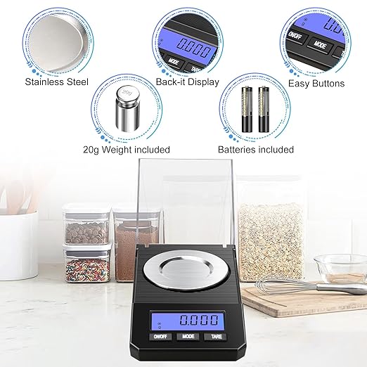 Milligram Scale 50g/0.001g High Precision Mg Scale, Portable Jewelry Scale .001 Gram Accuracy, Powder Scale, Digital Miligram Scale for Powder Medicine with Tray/Tweezers/Calibration Weight