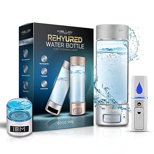Hydrogen Water Bottle Generator - Hydrogen Water Bottle with Up to 6000ppb, 400ml Glass, Lightweight and Portable Design, Rechargeable USB/Battery/Electric Power, Gold/Silver (Silver)