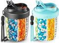 Large Pill Dispenser to Store 7 Various Supplements - Pill Organizer & Supplement Organizer for Travel, Anti-Mixing Design, BPA-Free with Strap & 20 Sticky Labels (Black&Blue)