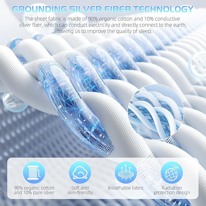 Grounding Sheet, 90% Organic Cotton+10% Pure Silver Organic Fitted Grounded Sheet for Improved Sleep, Earth Connecting Bedding - Healthy Sleep Therapy (Gray, (60.1 * 80 * 15inch))