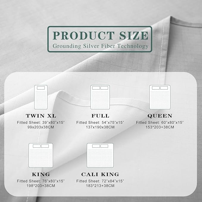 Grounding Fitted Sheet Kit King Size 15" Deep Pocket Earthing Fitted Bottom Sheet + Earthing Product Tester + U.S. Outlet Checker