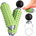Mini Electric Massage Roller 4 Speeds Vibrating Massage Ball, 2-in-1 Portable Muscle Massager Gun & Roller for Muscle Relief, Detachable Heads, Rechargeable, For Fitness, Office, Travel (Green)