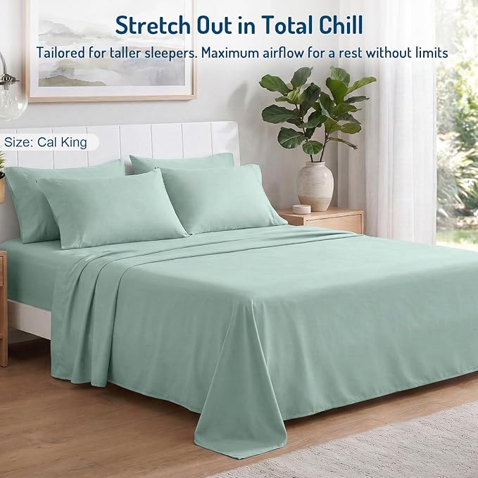 Degrees of Comfort Coolmax® Cooling Bed Sheets California King Size for Hot Sleepers, Moisture Wicking Sheet Set for Night Sweats, Deep Pocket, Ultra Soft, Cozy for All Seasons, Aqua 4 Pieces