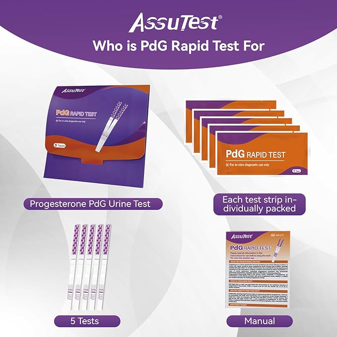 PdG Test Strips for Women 5 Packs, Up to 96% Detection Accuracy, Professional-Grade & Lab-Tested Precision, At-Home Fertility Ovulation Test, Progesterone Urine Test, Individually Wrapped