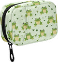Fustylead Cute Green Happy Frog and Hearts Travel Pill Organizer Bag with Zipper Small Pill Box 7 Day Pill Case for Purse Storage Weekly Vitamin Medicine Supplement