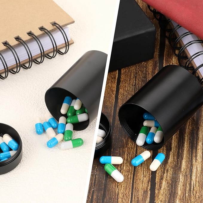 Portable Metal Small Pill Case Round Pill Holder Aluminium Alloy Waterproof Pocket Medicine Box Organizer Bottle Container for Travel Outdoor Vitamin Fish Oils Ear Plug Jewelry
