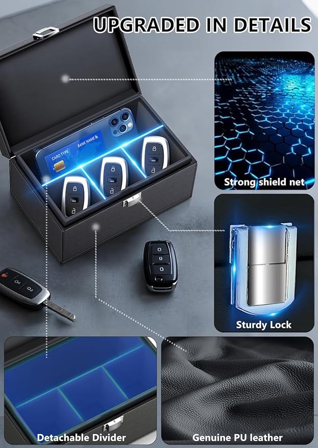 Faraday Box for Car Keys, Key Fob Signal Blocker RFID Box for Car Keys, Faraday Key Fob Protector Signal Blocking Box