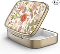Pill Case Pill Box with Mirror Retro 2 Compartment Small Pill Case for Purse or Pocket Bronze Rectangular Pill Box or Vitamins, Fish Oil, Supplements, Pill Containe Travel Gifts（Retro Red Flowers）