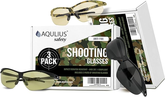 Aqulius 3pk Shooting Glasses - Safety Glasses - Eye Protection for Shooting Range, Tactical Shooting Goggles