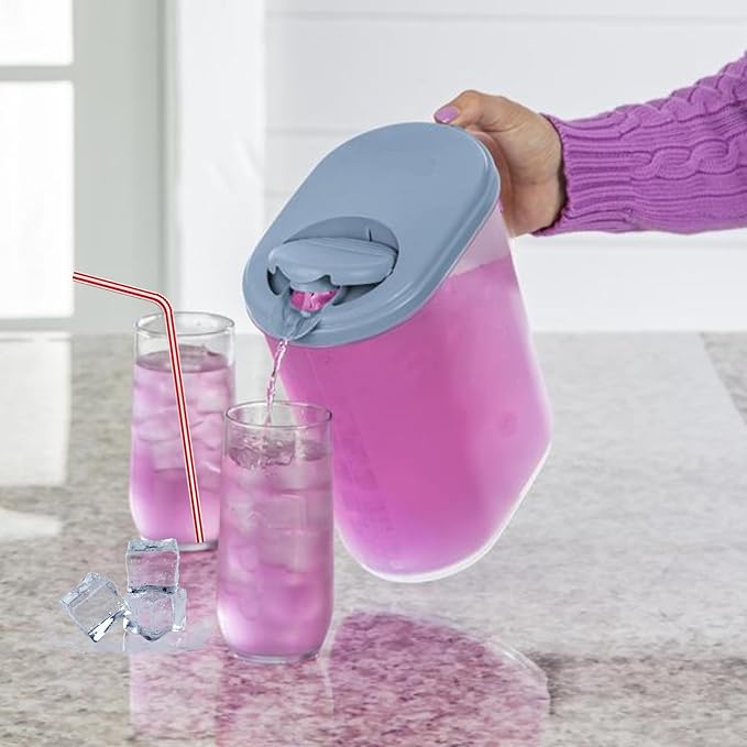 1 Gallon Water Pitcher with Lid & Pivot Top Spout -Slim Design Fits Fridge Door- Tea Pitcher 1 Gallon Plastic Pitcher with Lid 1 Gallon Pitcher with Lid Water Pitchers with Lids Plastic Water Pitcher