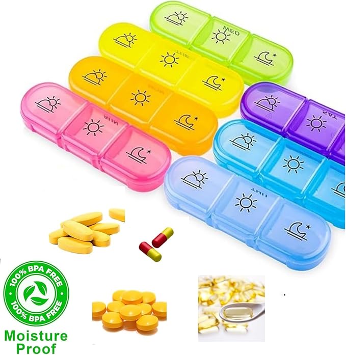 Weekly Pill Organizer 7 Day 3 Times, Portable Pill Organizer, BPA Free Pill Case, Travel Daily Pill Box Reminder, Medication Organizer for Vitamins, Supplements (White)