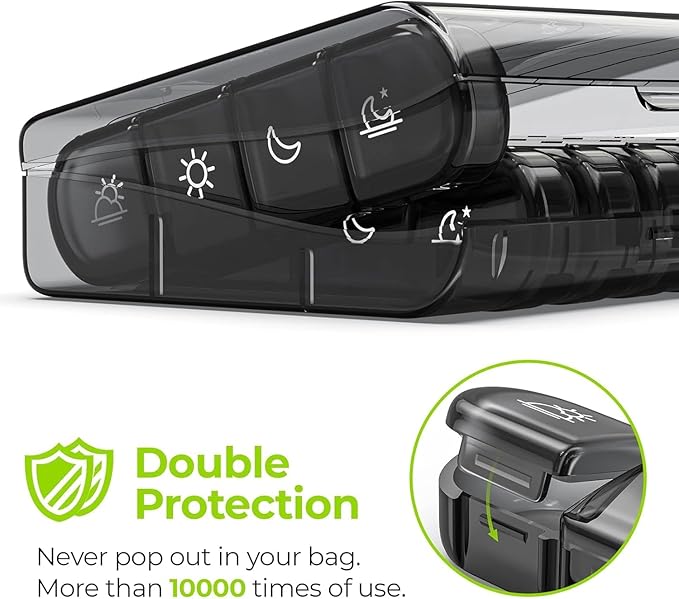 2 Pack Weekly Pill Organizer 4 Times a Day, Portable Travel Daily Pill Box 7 Day, 2 Week Medicine Holder Case for Fish Oil, Vitamin, Supplement