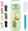 Glass Water Bottle with Straw and Handle Lid Half Gallon Motivational Glass Bottle with Silicone Sleeve and Time Marker Large Reusable Sports Water Jug for Gym Home Workout