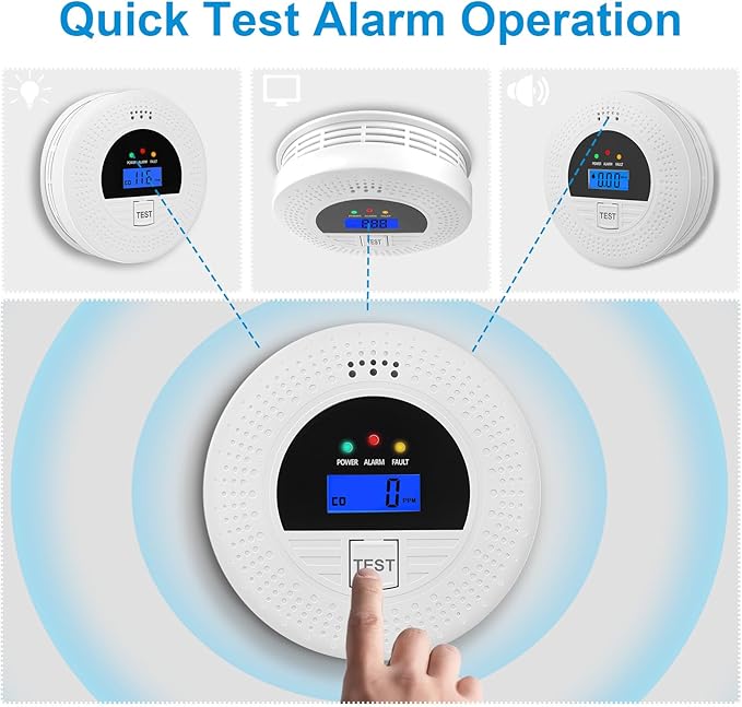 2-Pack, Smoke Alarm and Carbon Monoxide Detector, Carbon Monoxide and Smoke Detectors with LCD Display, Battery Powered, Easy to Install