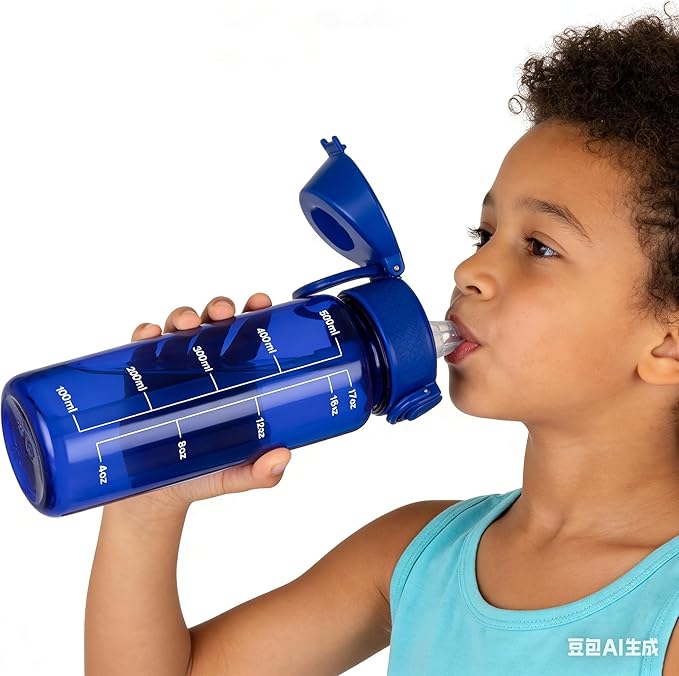 GOPPUS 17oz Kids Water Bottle for School -Straw, Leak-Proof Tritan Sports Bottle Time Marker Reusable for Girls Boys
