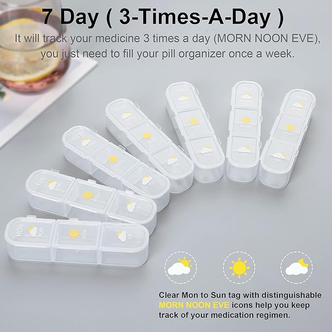 Pill Organizer 3 Times A Day, 7 Day Pill Box Case - Acedada Weekly Travel Pill Container 3X A Day, Large Medicine Dispenser Vitamins Case Supplements Holder Organizer, White