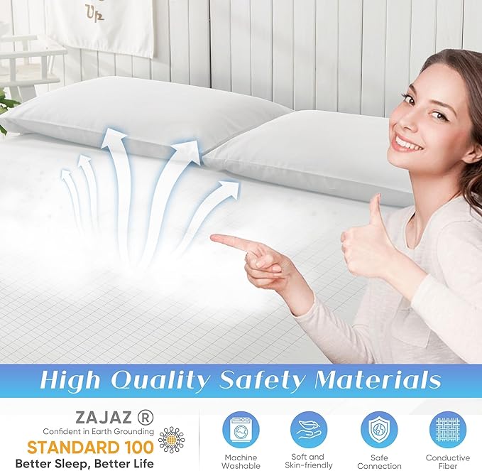 Grounding Sheets King Size, 95% Organic Cotton + 5% Pure Silver Fiber, Grounded Sheet Earth Connected Bedding (King - 77"x 80"x 13" White) Fitted Earth Sheets with Grounding Cord