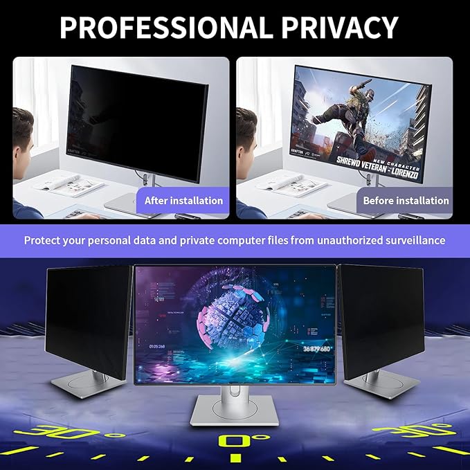 [2 Pack 21.5 Inch Hanging Magnetic Computer Privacy Screen for 16:9 Widescreen Monitor, Eye Protection Anti Glare Blue Light Filter, Removable Reusable 21.5in Anti Spy Security Protector Film