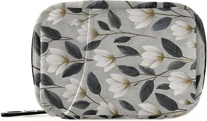 Light Gray Tulips Travel Pill Organizer Case Box Container Weekly Portable Vitamin Medicine Holder Storage Bag with Zipper Removable