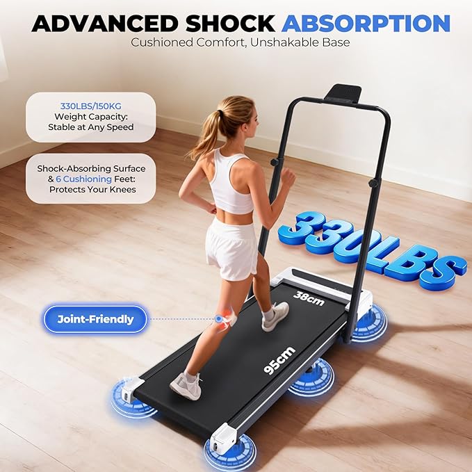 GTPLAYER Walking Pad Treadmill with Adjustable Height Handle Bar, 3HP Quiet Foldable Under Desk Treadmill, Portable Treadmills for Home 350LBS with Remote Control LED Display