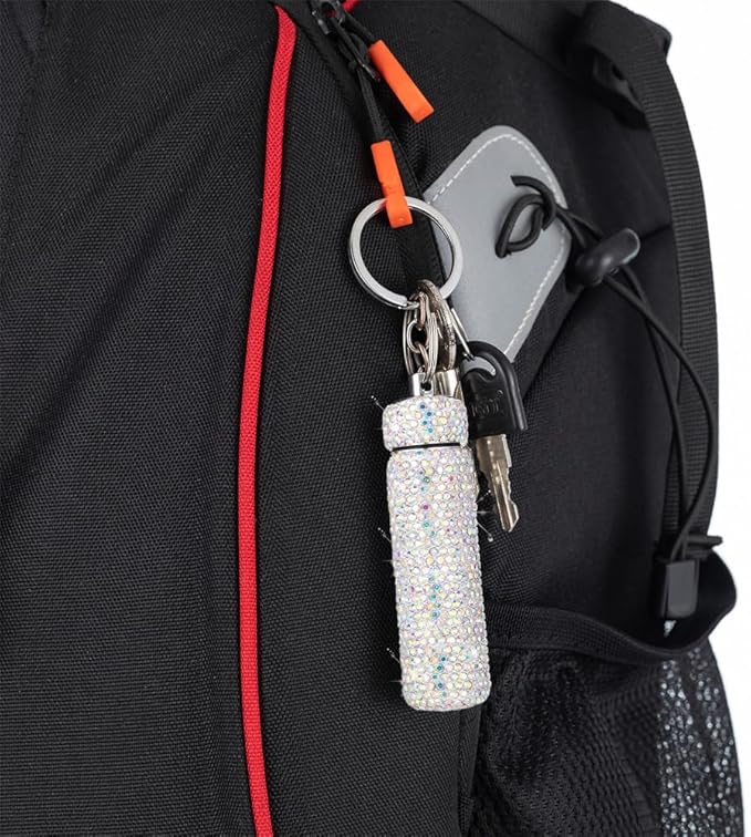 Bling Rhinestone Pill Case Portable Waterproof Pocket Pill Holder Bottle Storage with Keychain for Travel, Outdoor, Camping (ab colorful)
