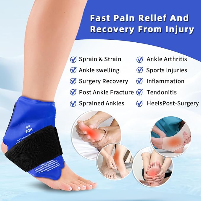 ZNÖCUETÖD Ankle Ice Pack Wrap for Swelling, Gel Wrist Foot Ice Packs for Injuires Reusable, Hot Cold Pack Compression for Pain Relief, Achilles Tendonitis, Plantar Fasciitis, Sprained,Surgery Recovery