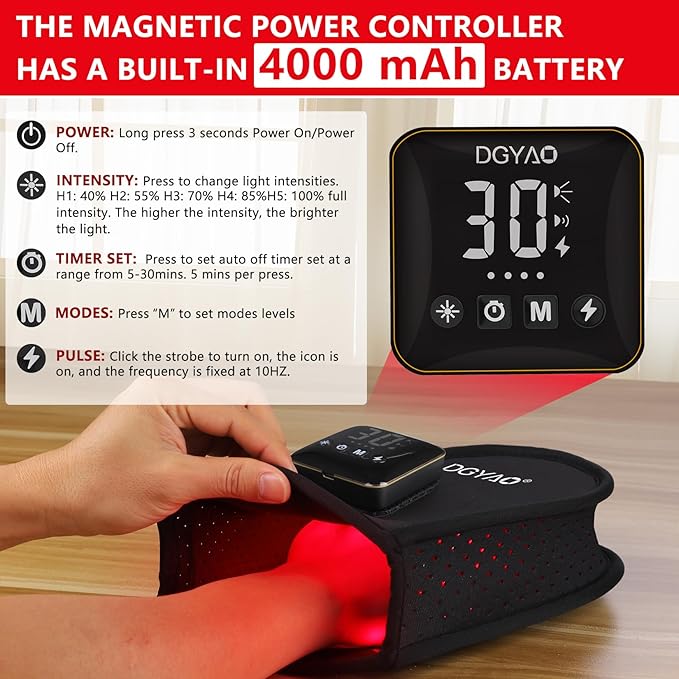 Cordless Red Light Therapy for Hand, Near Infrared Light Therapy Device Pulsing for Body Hand Wrist Fingers Joint Pain Relief Muscle Relax, Portable for Home Office Business Trip Use