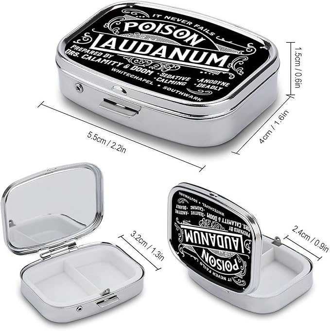 Metal 2 Compartment Pill Organizer Travel Friendly Portable Compact Pill Box Cute Pill Case,for Pocket Wallets Daily Portable Medicine Vitamin Tablet Storage (Black Background)