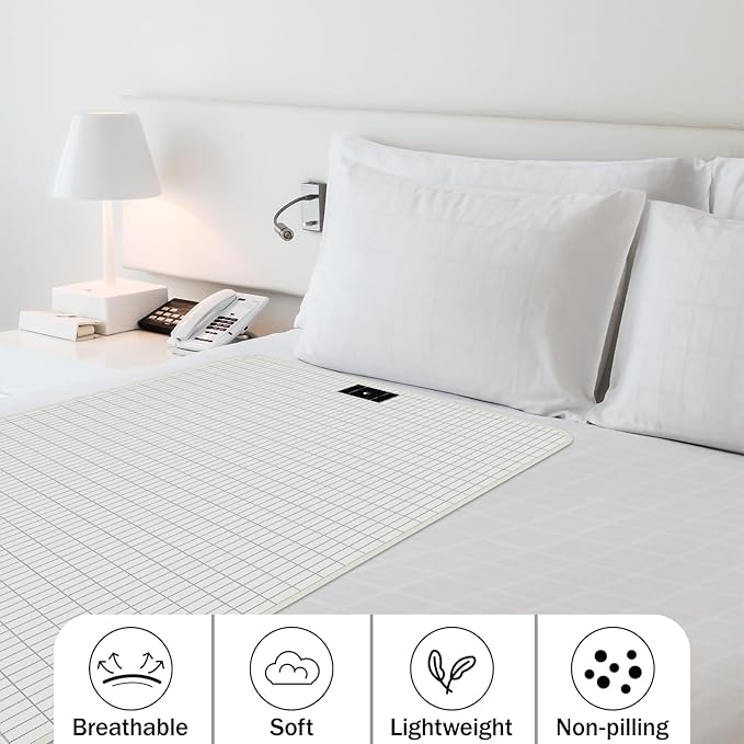 Grounding Blanket, Grounding Throw Blanket for Bed, Earth Connected Flannel Grounding Bed Sheets with Pure Silver Fiber for Improved Sleep, Reduced Stress (47"x59", Beige)