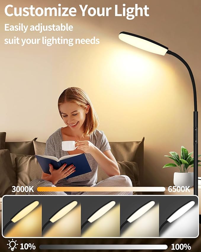 LanSuper Light Therapy Lamp, 10000 Lux UV-Free Happy Therapy Lamp, Full Spectrum Sunlight Lamp with Remote Control, Light Therapy Floor Lamp with 10 Color Temperature & 6 Brightness & Timer-Black