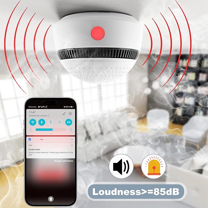 6-Pack Smart Smoke Detector with 10-Year Battery(Replaceable),Wi-Fi Smoke Detector with Smart Life App Notifications,Mini Size Fire Alarm for Home,RV,Easy Install