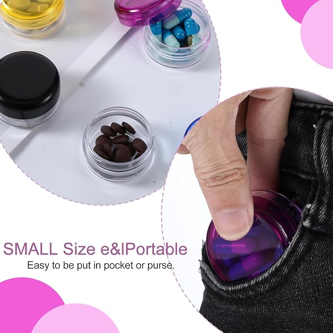 7Pcs Small Pill Case, Portable Mini Travel Pill Container, Compact Daily Storage Boxes Suitable Wallets Pockets Handbags White Blue Purple Black Yellow Red