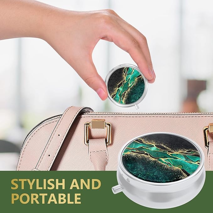 Nipichsha Pill Box, Small Pill Case for Purse & Pocket, Cute Travel Medicine Organizer, Portable Medicine Container Holder to Hold Vitamins, Medication, Fish Oil & Supplements, Teal Marble