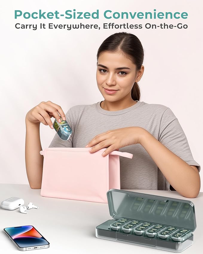 Pill Organizer 2 Times a Day, AM PM Pill Box 7 Day, Weekly Medicine Organizer with Large Capacity, Travel Pill Case for Medication, Vitamins, Fish Oils, Supplements (Easy to Use, Portable)