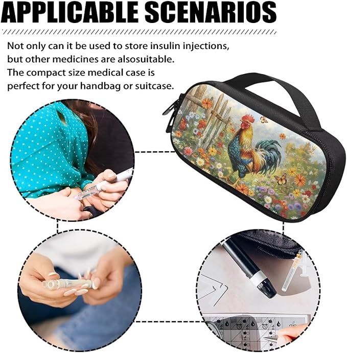 Butterfly Chicken Insulin Cooler Travel Case Insulated Diabetic Bag with Top Handle Medication Cooler Bag for Insulin Pens and Blood Glucose Monitor Supplies Easy to Carry
