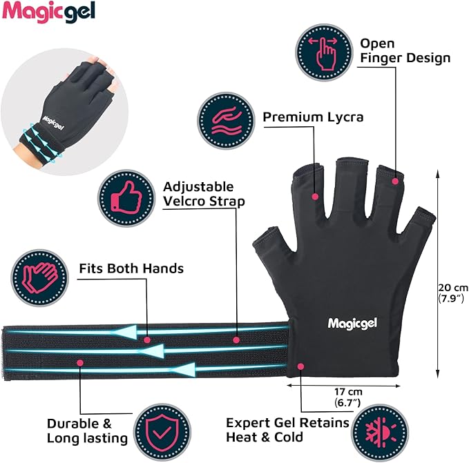 Magic Gel Hand Ice Pack Gloves - Cold Compress Cooling Gel Ice Gloves - Wrist Wrap or Hot Compress - Sports Packs for Hands - Dual Hand Heat Packs