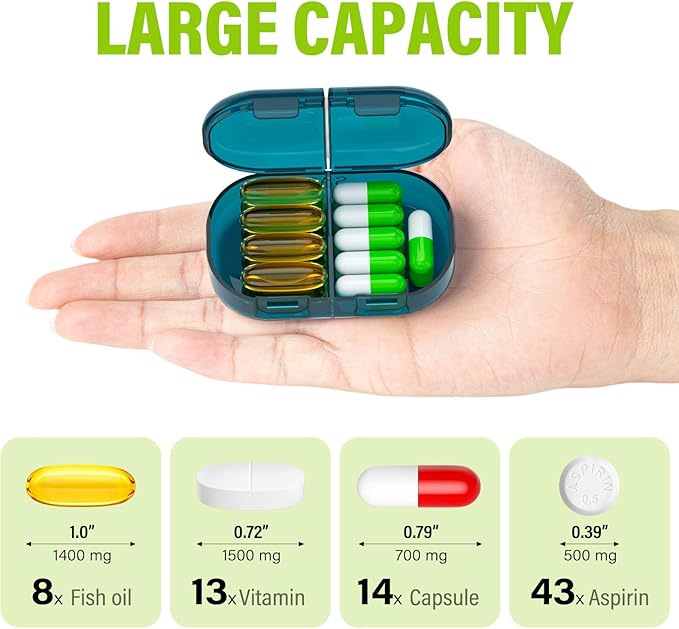 Vikie Weekly Pill Organizer 2 Times a Day with AM PM Sections, BPA-Free, Portable & Moisture-Proof for Pills, Vitamins, Supplements (2x7 Blue)
