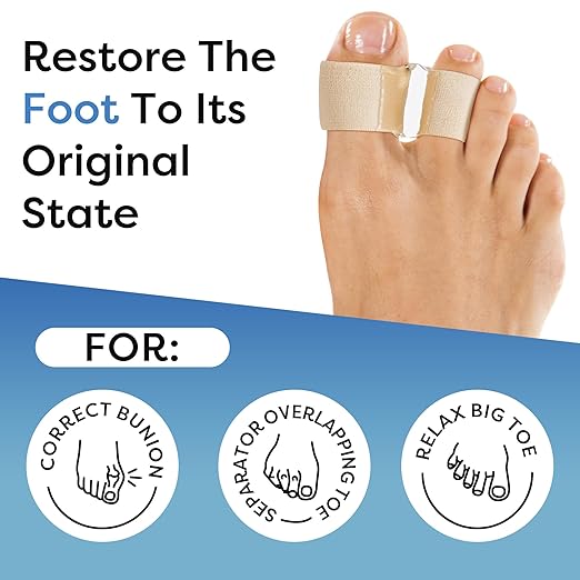 Big Toe Spacer/Corrector,Overlapping Toes, Bunion Pain Relief, Toe Alignment, Soft Silicone/Gel, 2 Loop,Day Night Wear,3 Sizes,Comfortable, Washable. (Beige, SMALL: WOMEN 5-9)