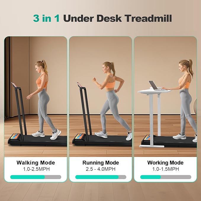 Walking Pad Treadmill, 3 in 1 Under Desk Treadmills for Home Office w/2.5HP Motor/4.0MPH, Walking Pad w/Safety Handle/Remote & LED Display, Portable Treadmill Supports Up to 300lbs